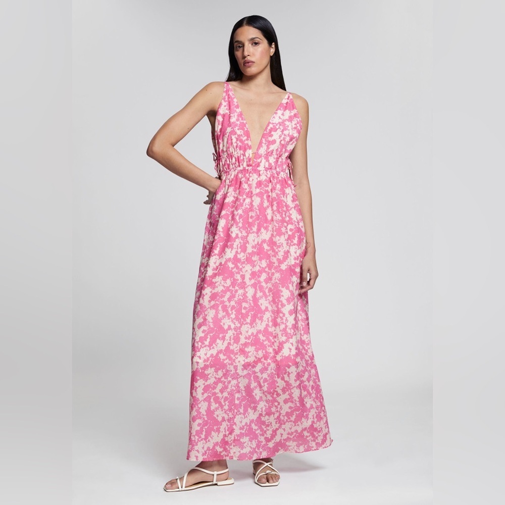 Stockholm Atelier Pink And Cream Floral Maxi Dress